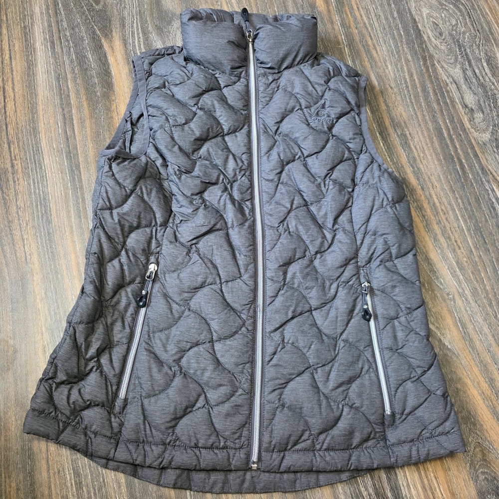 Gerry Womens Gray Down Puffer Vest Wave Quilted Full Zip Small NG9394